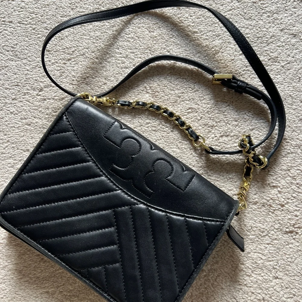 Tory Burch Black Quilted Leather Chain Crossbody